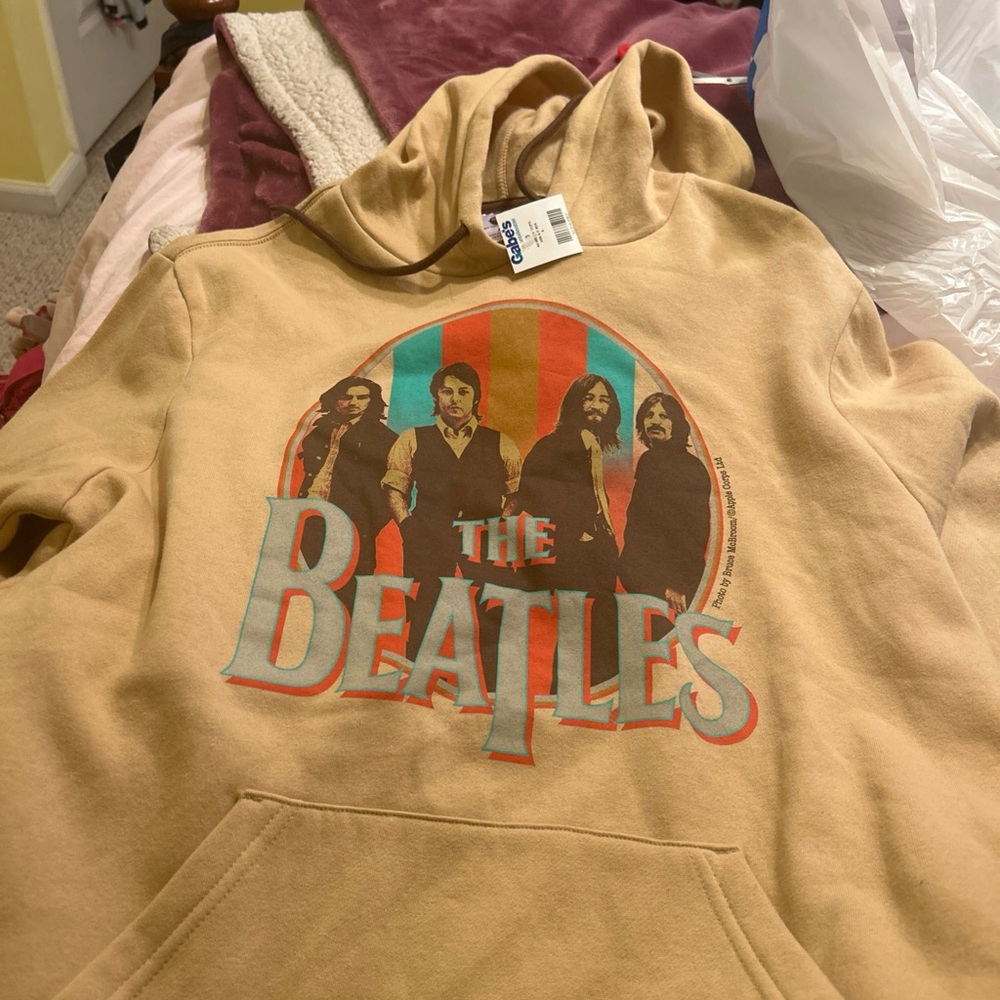 NEW WITH TAGS THE BEATLES TAOS TAUPE BEIGE TAN Unisex HOODIE SWEATSHIRT SIZE L